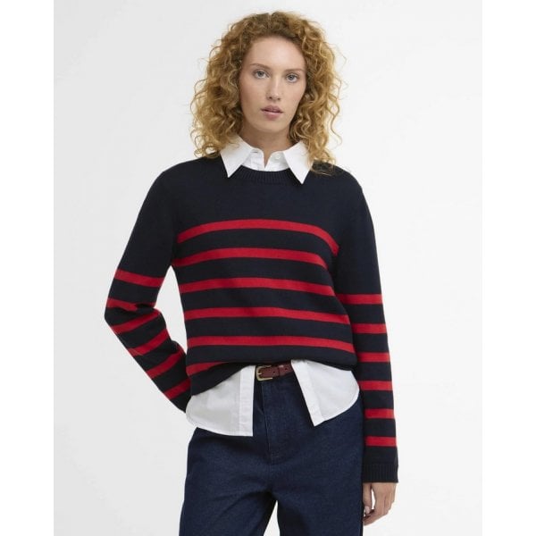 Fern Knitted Jumper in Navy/Poppy Red