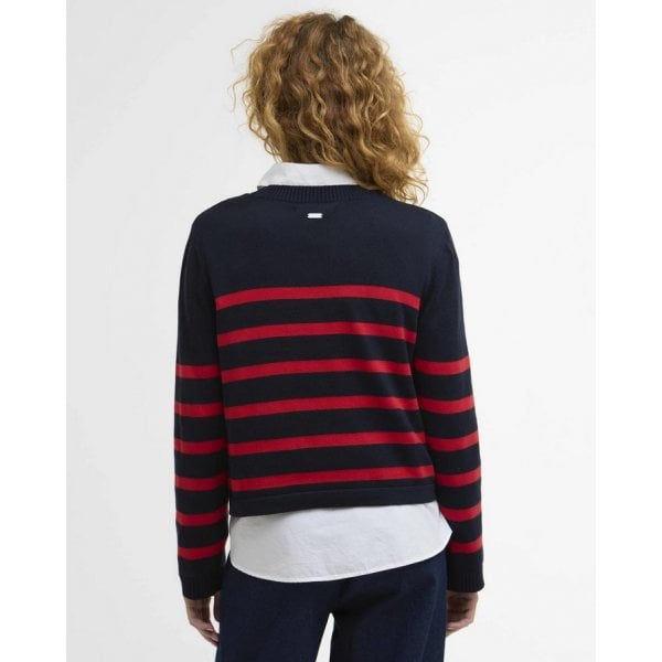 Fern Knitted Jumper in Navy/Poppy Red