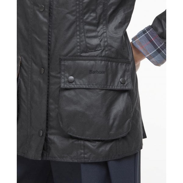 Womens Beadnell Wax Jacket in Black