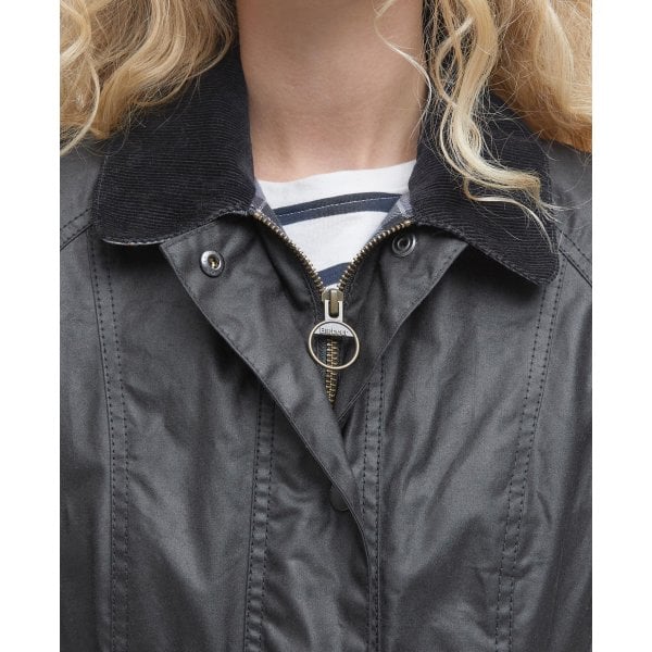 Womens Beadnell Wax Jacket in Black