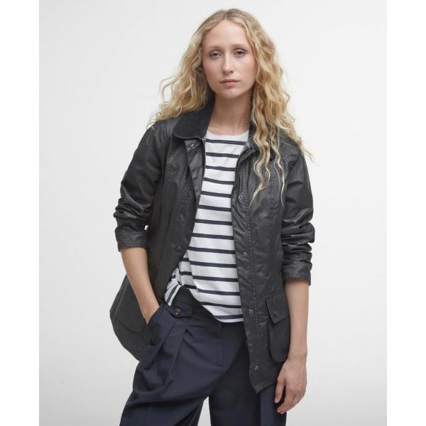 Womens Beadnell Wax Jacket in Black
