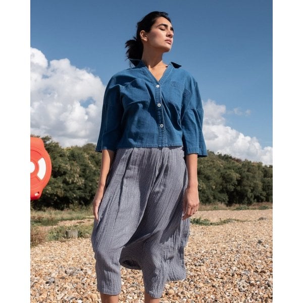 Wander Midi Skirt in Navy Check