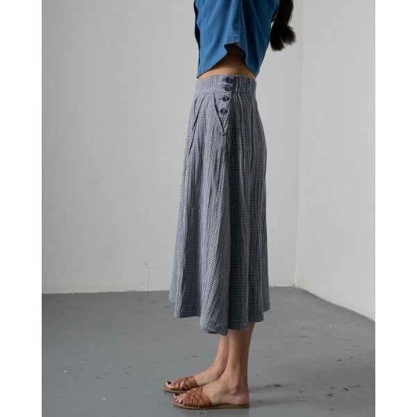 Wander Midi Skirt in Navy Check