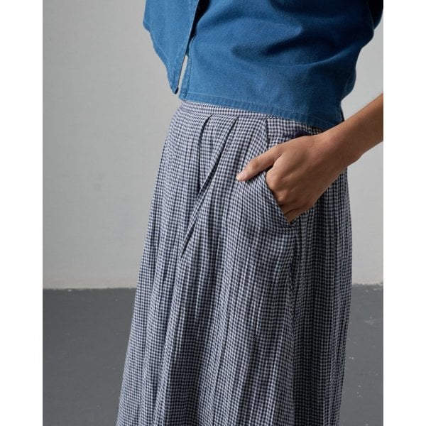 Wander Midi Skirt in Navy Check