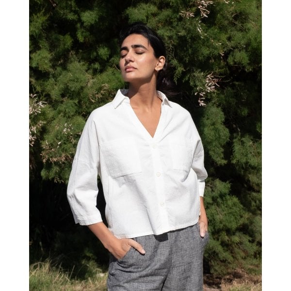 Womens Ava Blouse in White Stripe