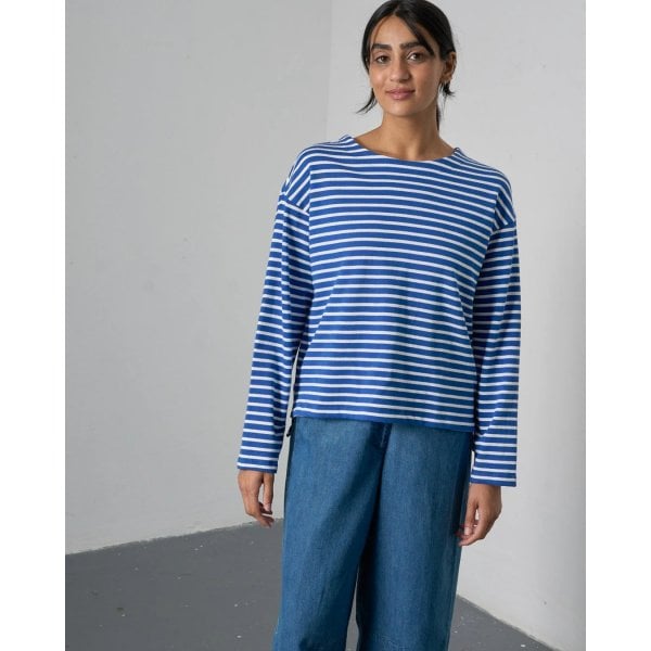 Womens Zoe Relaxed LS T-Shirt in Blue Stripe