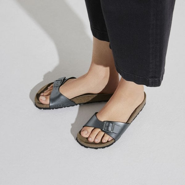 Womens Madrid Birko-flor Regular Fit Sandal in Metallic Black