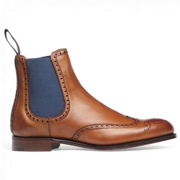 Charlotte Wingcap Brogue Chelsea Boot in Chestnut/Blue