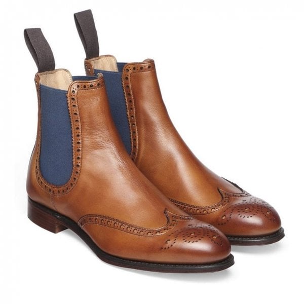 Charlotte Wingcap Brogue Chelsea Boot in Chestnut/Blue
