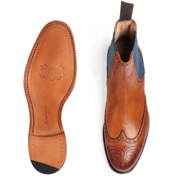 Charlotte Wingcap Brogue Chelsea Boot in Chestnut/Blue