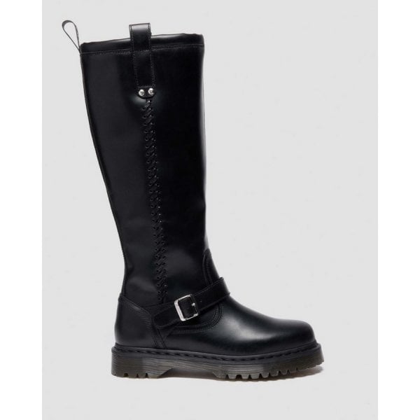 Womens Anistone Knee High Biker Boot in Black Orleans
