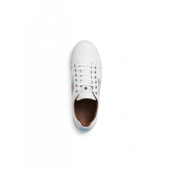 Alexandra Trainer in White Leather Sky Blue Stone