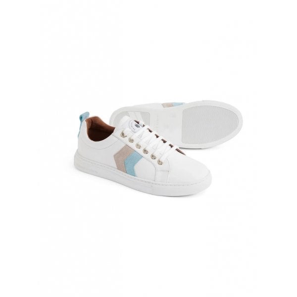 Alexandra Trainer in White Leather Sky Blue Stone