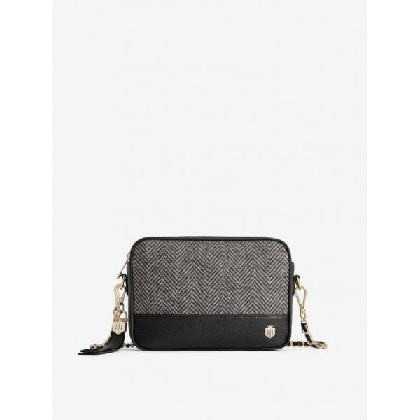 Finsbury Cross Body Bag in Herringbone Black Leather