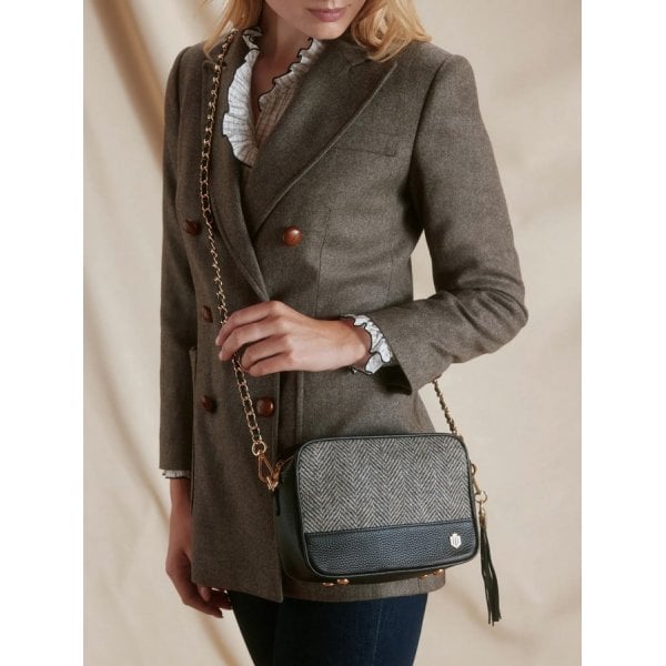 Finsbury Cross Body Bag in Herringbone Black Leather