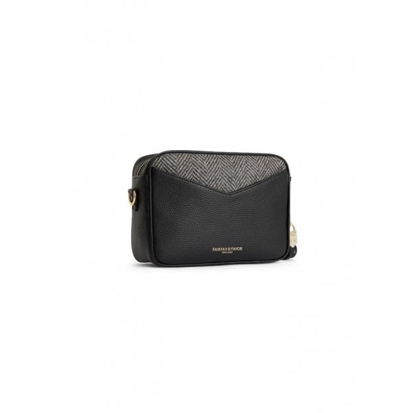 Finsbury Cross Body Bag in Herringbone Black Leather