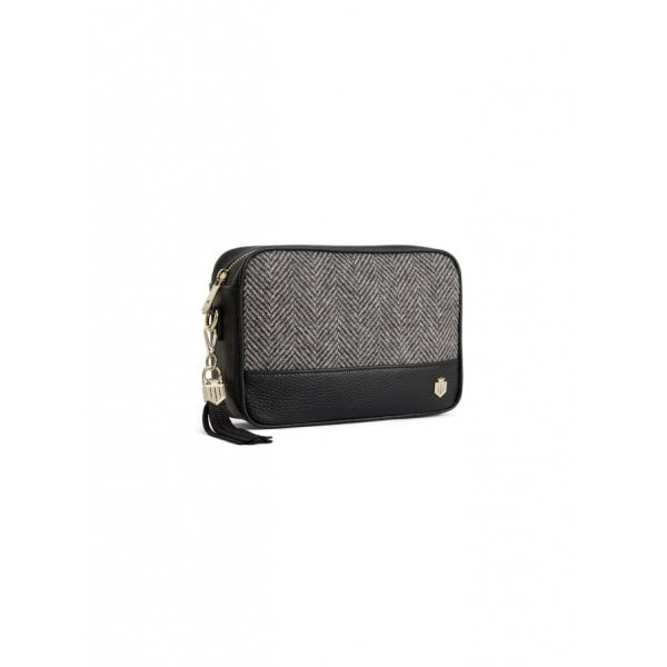 Finsbury Cross Body Bag in Herringbone Black Leather
