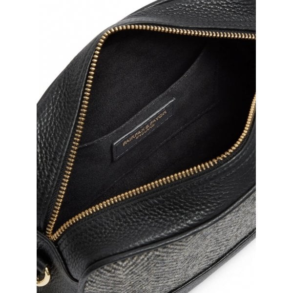 Finsbury Cross Body Bag in Herringbone Black Leather