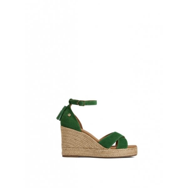 Valencia Wedge Sandal in Clover Green Suede