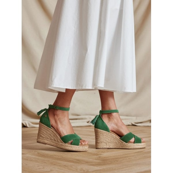 Valencia Wedge Sandal in Clover Green Suede