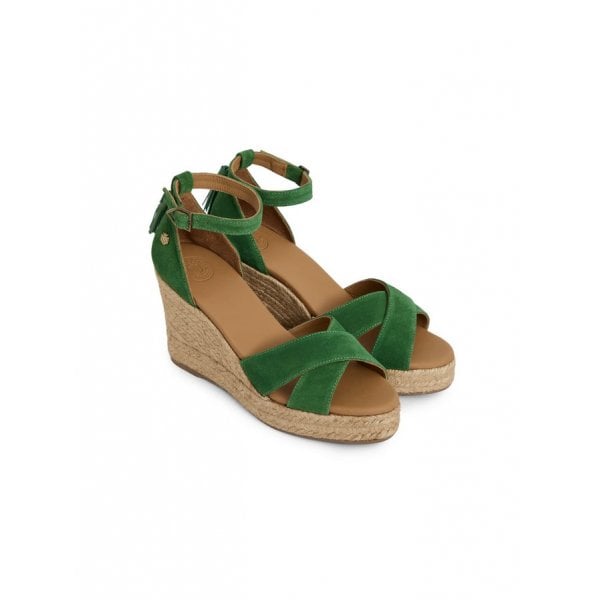 Valencia Wedge Sandal in Clover Green Suede