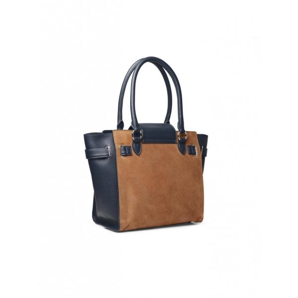 Windsor Tote Bag in Tan/Navy Suede