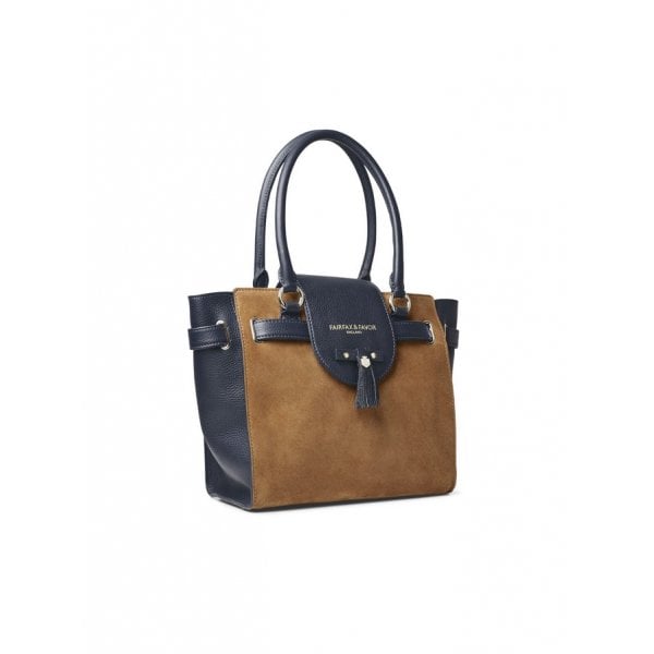 Windsor Tote Bag in Tan/Navy Suede