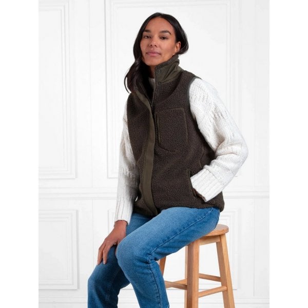 Womens Agnes Fleece Gilet in Khaki