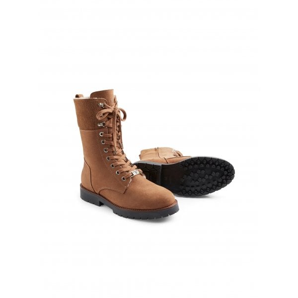 Womens Anglesey Combat Boot in Cognac Nubuck