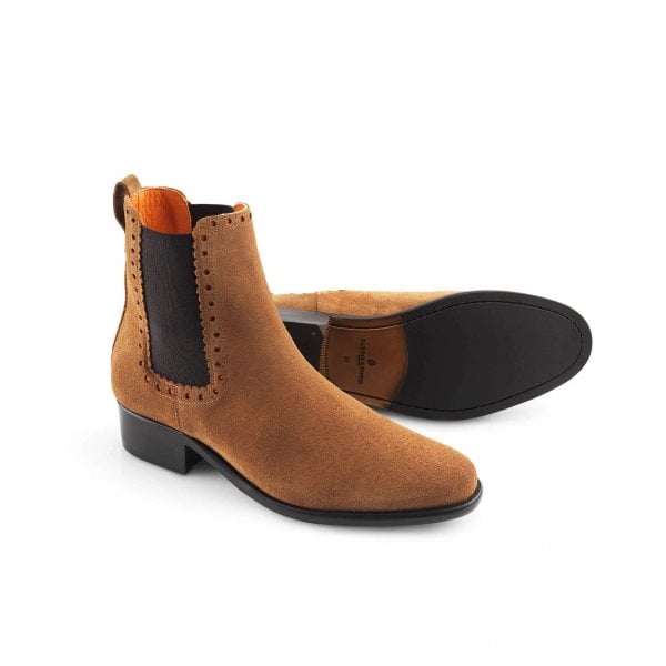 Womens Brogued Chelsea Boot in Tan Suede