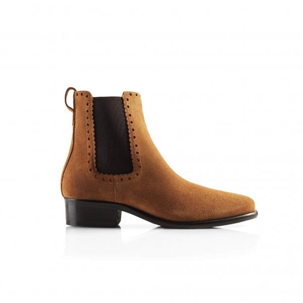 Womens Brogued Chelsea Boot in Tan Suede