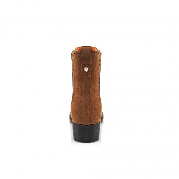 Womens Brogued Chelsea Boot in Tan Suede
