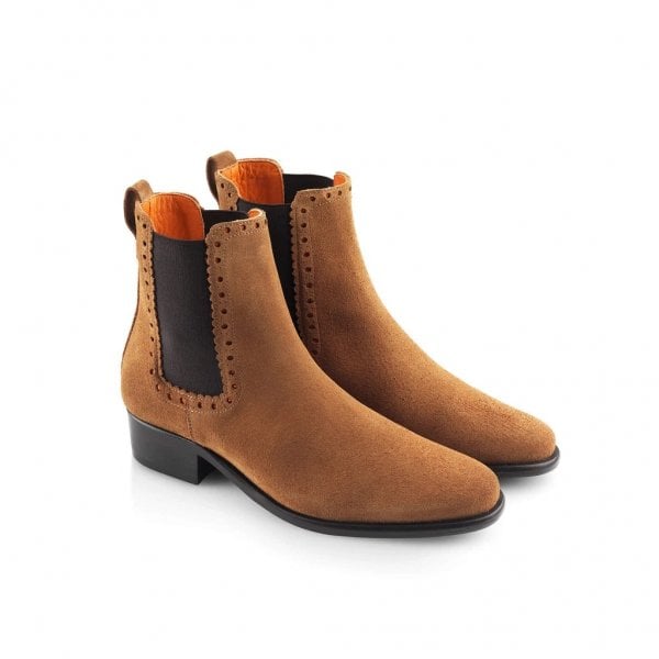 Womens Brogued Chelsea Boot in Tan Suede