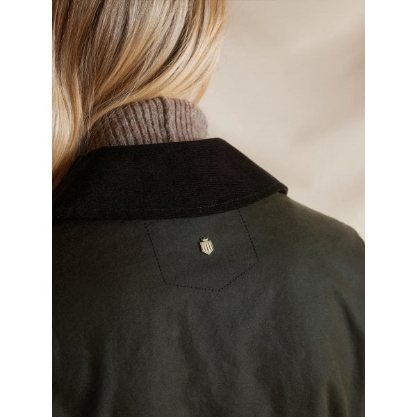 Womens Edith Wax Longline Coat in Dark Khaki