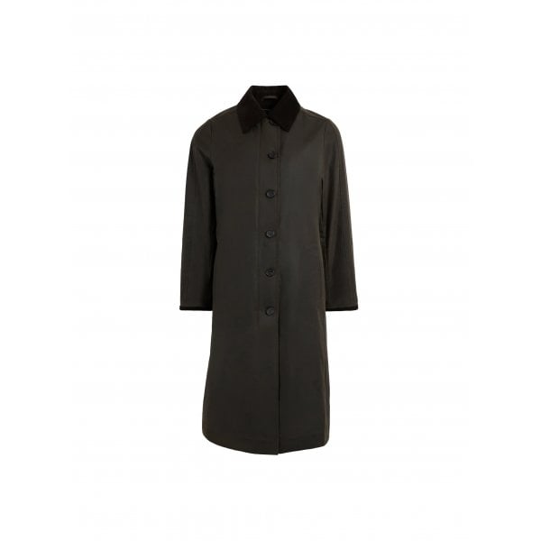 Womens Edith Wax Longline Coat in Dark Khaki