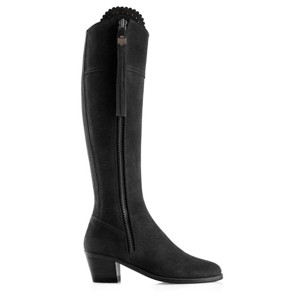 Womens Heeled Regina Boot in Black Suede