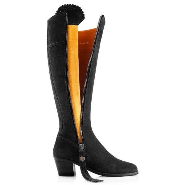 Womens Heeled Regina Boot in Black Suede