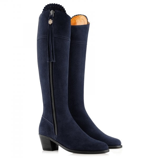 Womens Heeled Regina Boot in Navy Suede