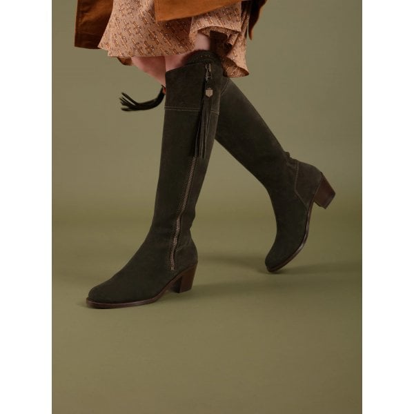 Womens Heeled Regina in Moss Green Suede