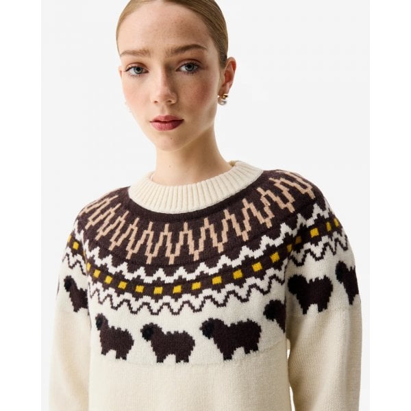 Womens Ashie Crew Fair Isle Knit In Antique White