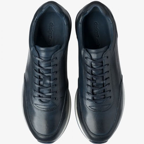 Mens Bannister Calf Leather Trainer in Navy