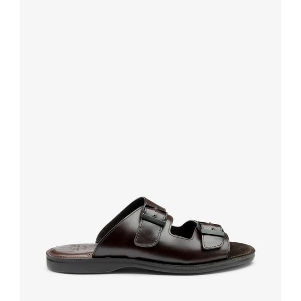 Mens Crete Double Buckle Sandal in Dark Brown Leather