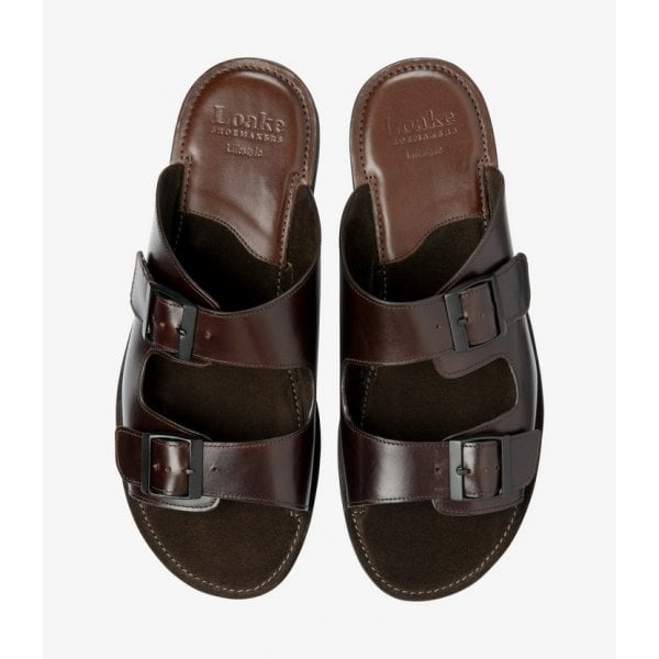 Mens Crete Double Buckle Sandal in Dark Brown Leather