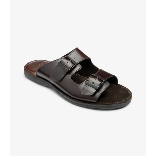 Mens Crete Double Buckle Sandal in Dark Brown Leather