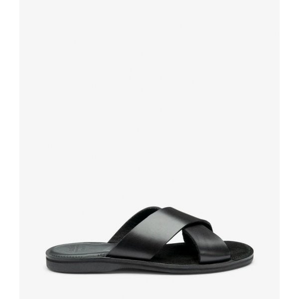 Mens Gozo Cross Strap Sandal in Black Leather