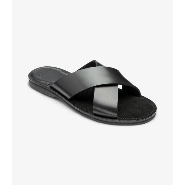 Mens Gozo Cross Strap Sandal in Black Leather