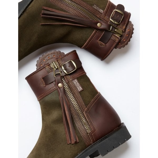 Inclement Cropped Tassel Boot in Seaweed/Conker
