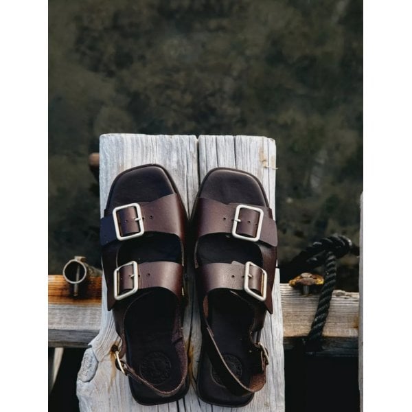 Womens Portobello leather Sandal in Bitter Chocolate