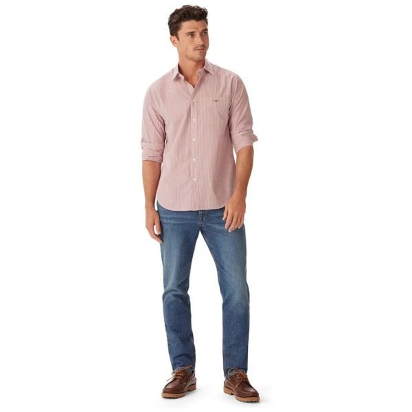 Mens Regular Poplin Stripe Shirt in Red