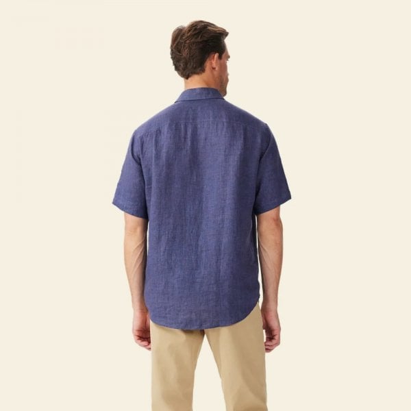 Newman Linen Short-Sleeve Shirt in Navy